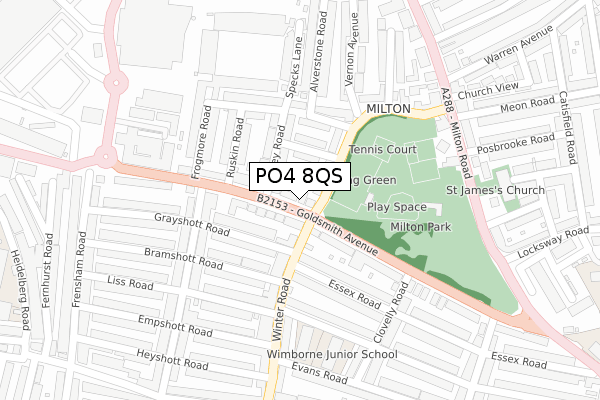 PO4 8QS map - large scale - OS Open Zoomstack (Ordnance Survey)