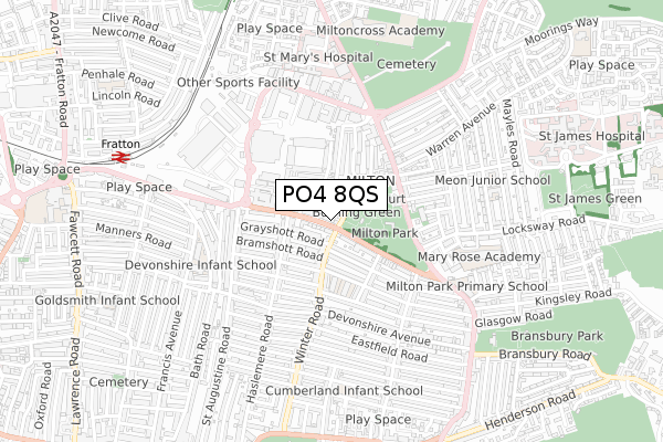 PO4 8QS map - small scale - OS Open Zoomstack (Ordnance Survey)