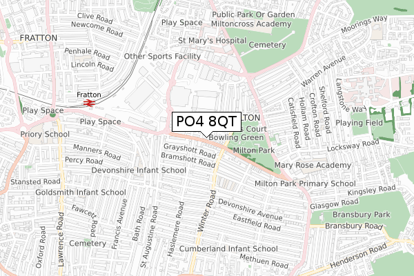 PO4 8QT map - small scale - OS Open Zoomstack (Ordnance Survey)