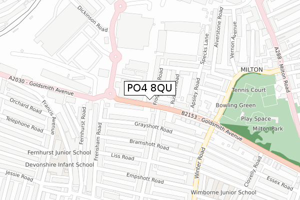 PO4 8QU map - large scale - OS Open Zoomstack (Ordnance Survey)