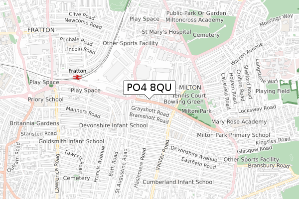 PO4 8QU map - small scale - OS Open Zoomstack (Ordnance Survey)