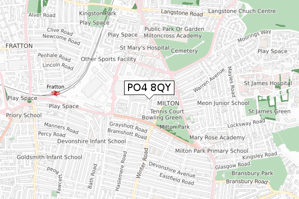 PO4 8QY map - small scale - OS Open Zoomstack (Ordnance Survey)