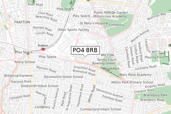 PO4 8RB map - small scale - OS Open Zoomstack (Ordnance Survey)