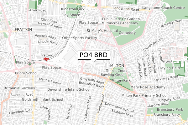 PO4 8RD map - small scale - OS Open Zoomstack (Ordnance Survey)