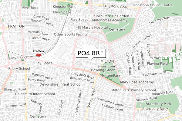 PO4 8RF map - small scale - OS Open Zoomstack (Ordnance Survey)