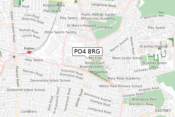 PO4 8RG map - small scale - OS Open Zoomstack (Ordnance Survey)