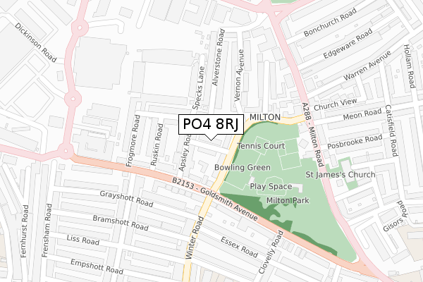 PO4 8RJ map - large scale - OS Open Zoomstack (Ordnance Survey)