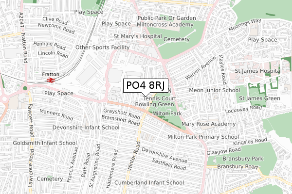 PO4 8RJ map - small scale - OS Open Zoomstack (Ordnance Survey)