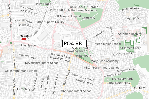 PO4 8RL map - small scale - OS Open Zoomstack (Ordnance Survey)