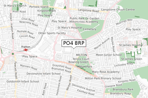 PO4 8RP map - small scale - OS Open Zoomstack (Ordnance Survey)