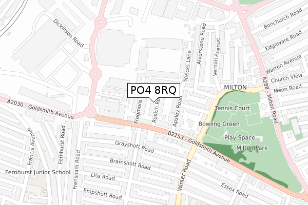 PO4 8RQ map - large scale - OS Open Zoomstack (Ordnance Survey)