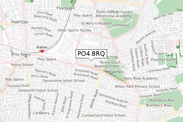 PO4 8RQ map - small scale - OS Open Zoomstack (Ordnance Survey)