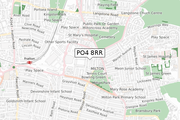 PO4 8RR map - small scale - OS Open Zoomstack (Ordnance Survey)