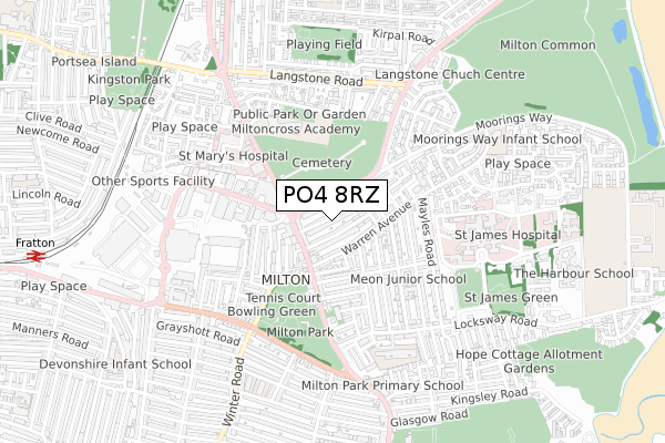 PO4 8RZ map - small scale - OS Open Zoomstack (Ordnance Survey)