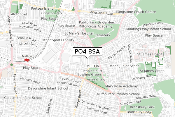 PO4 8SA map - small scale - OS Open Zoomstack (Ordnance Survey)