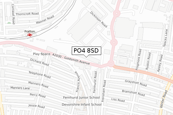 PO4 8SD map - large scale - OS Open Zoomstack (Ordnance Survey)