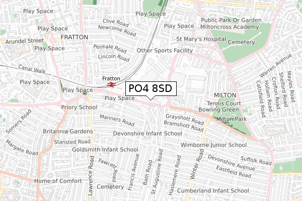 PO4 8SD map - small scale - OS Open Zoomstack (Ordnance Survey)