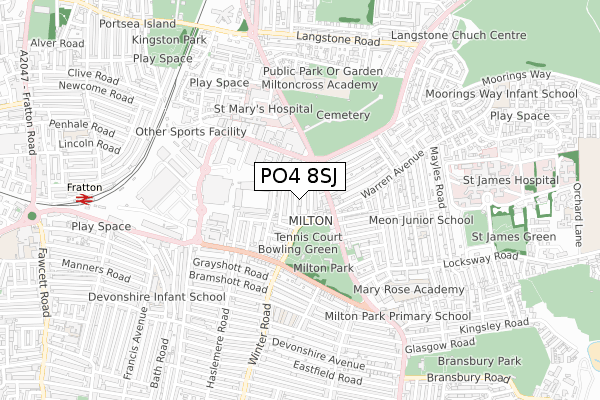 PO4 8SJ map - small scale - OS Open Zoomstack (Ordnance Survey)