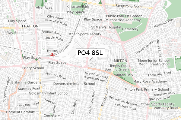 PO4 8SL map - small scale - OS Open Zoomstack (Ordnance Survey)