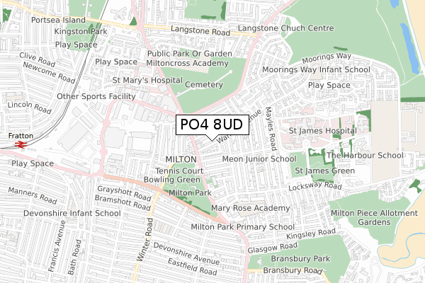 PO4 8UD map - small scale - OS Open Zoomstack (Ordnance Survey)