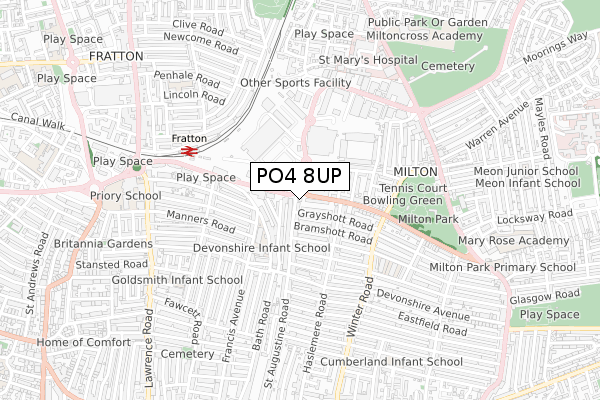 PO4 8UP map - small scale - OS Open Zoomstack (Ordnance Survey)