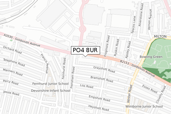 PO4 8UR map - large scale - OS Open Zoomstack (Ordnance Survey)