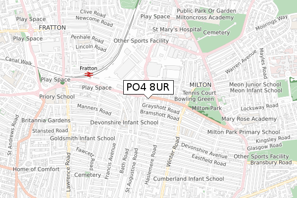 PO4 8UR map - small scale - OS Open Zoomstack (Ordnance Survey)