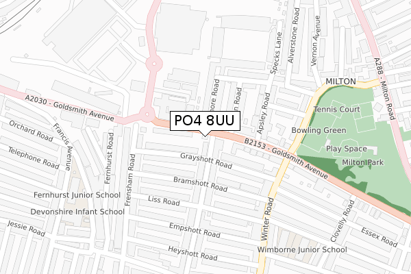 PO4 8UU map - large scale - OS Open Zoomstack (Ordnance Survey)