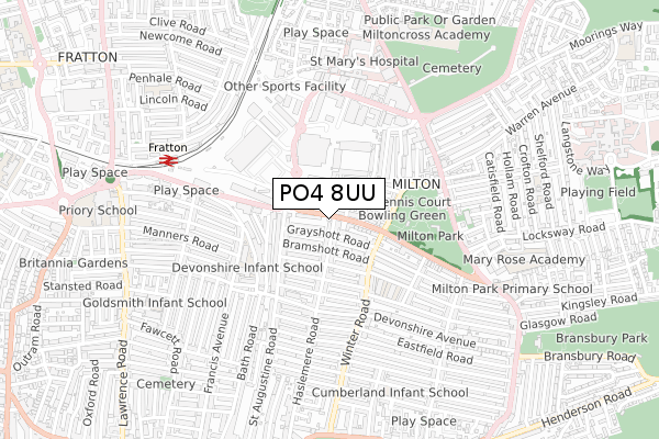 PO4 8UU map - small scale - OS Open Zoomstack (Ordnance Survey)