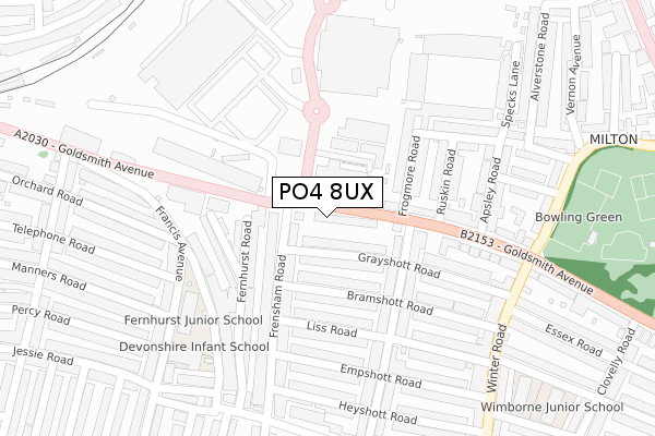 PO4 8UX map - large scale - OS Open Zoomstack (Ordnance Survey)