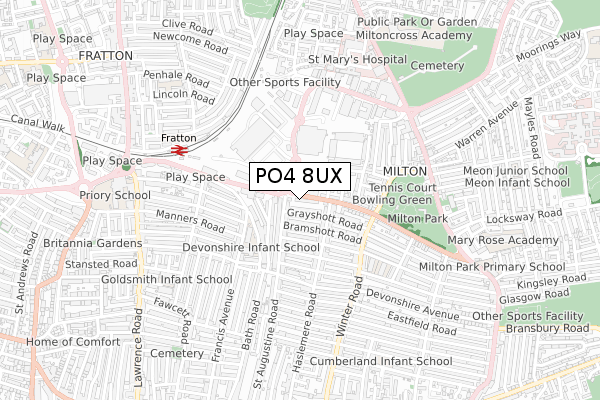 PO4 8UX map - small scale - OS Open Zoomstack (Ordnance Survey)