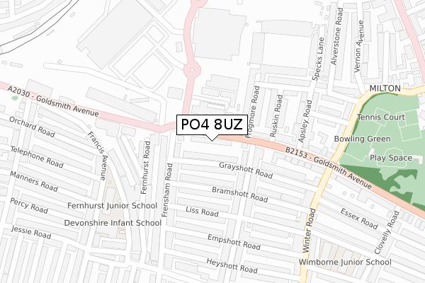 PO4 8UZ map - large scale - OS Open Zoomstack (Ordnance Survey)