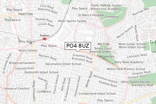 PO4 8UZ map - small scale - OS Open Zoomstack (Ordnance Survey)