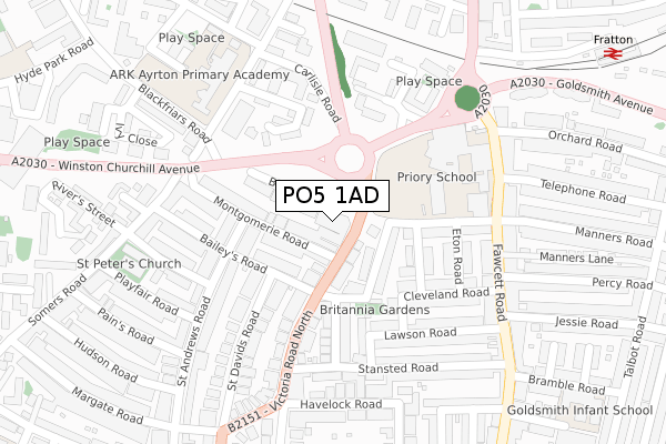 PO5 1AD map - large scale - OS Open Zoomstack (Ordnance Survey)