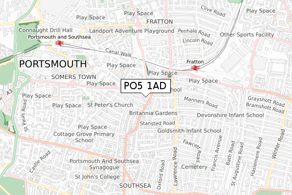 PO5 1AD map - small scale - OS Open Zoomstack (Ordnance Survey)