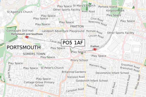 PO5 1AF map - small scale - OS Open Zoomstack (Ordnance Survey)