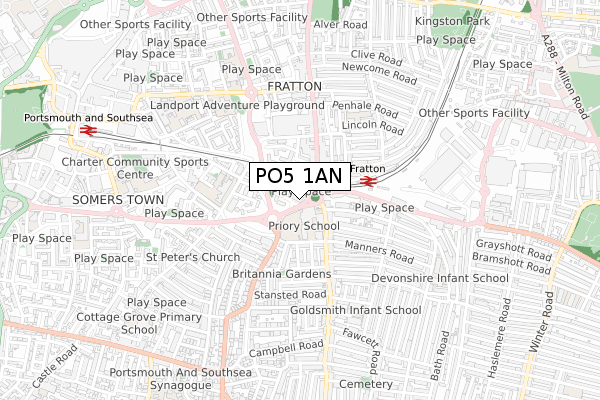 PO5 1AN map - small scale - OS Open Zoomstack (Ordnance Survey)