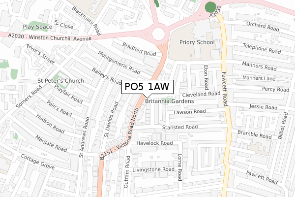 PO5 1AW map - large scale - OS Open Zoomstack (Ordnance Survey)