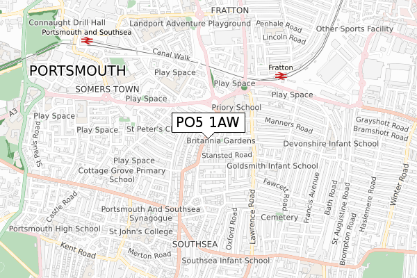 PO5 1AW map - small scale - OS Open Zoomstack (Ordnance Survey)