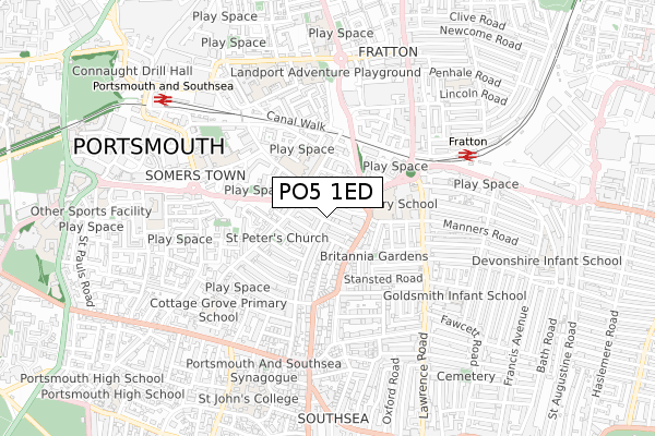 PO5 1ED map - small scale - OS Open Zoomstack (Ordnance Survey)