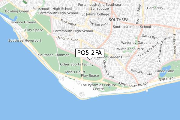 PO5 2FA map - small scale - OS Open Zoomstack (Ordnance Survey)