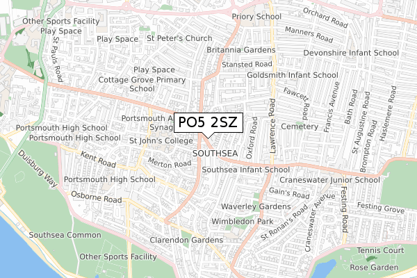 PO5 2SZ map - small scale - OS Open Zoomstack (Ordnance Survey)