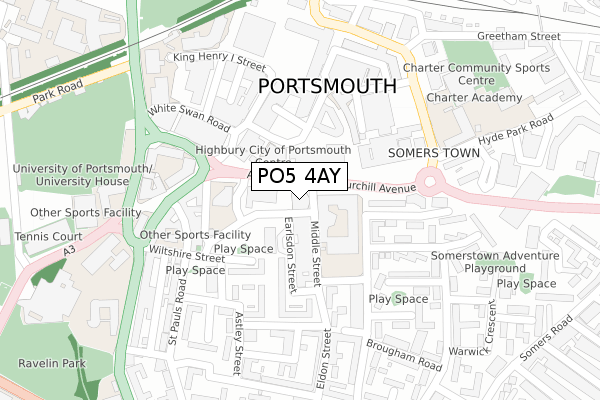 PO5 4AY map - large scale - OS Open Zoomstack (Ordnance Survey)