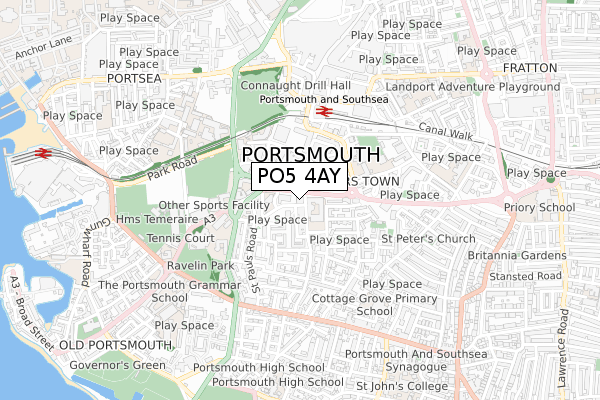 PO5 4AY map - small scale - OS Open Zoomstack (Ordnance Survey)