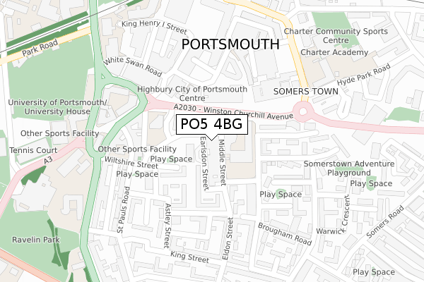 PO5 4BG map - large scale - OS Open Zoomstack (Ordnance Survey)