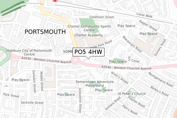 PO5 4HW map - large scale - OS Open Zoomstack (Ordnance Survey)