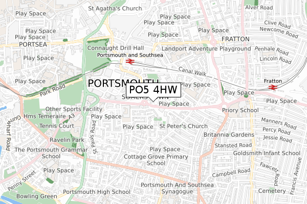 PO5 4HW map - small scale - OS Open Zoomstack (Ordnance Survey)