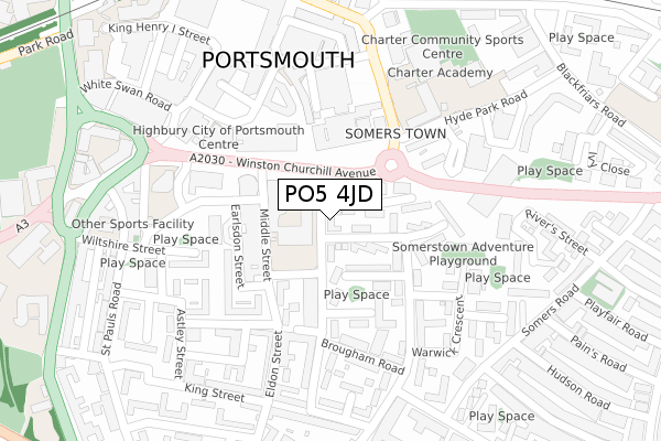 PO5 4JD map - large scale - OS Open Zoomstack (Ordnance Survey)