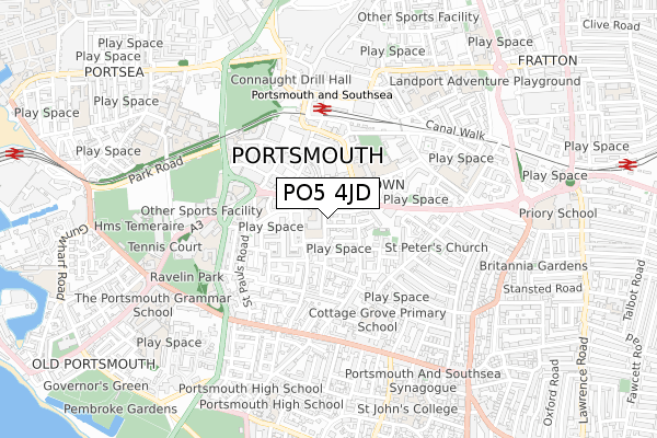 PO5 4JD map - small scale - OS Open Zoomstack (Ordnance Survey)