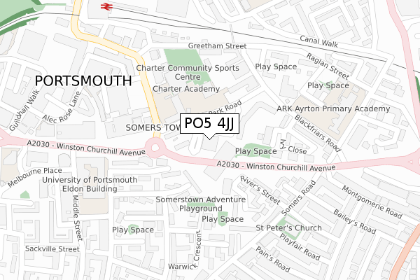 PO5 4JJ map - large scale - OS Open Zoomstack (Ordnance Survey)